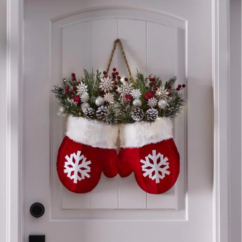 All Homes Christmas Gloves Wreath Decor with Lights – Holiday Door & Wall Hanging Ornament
