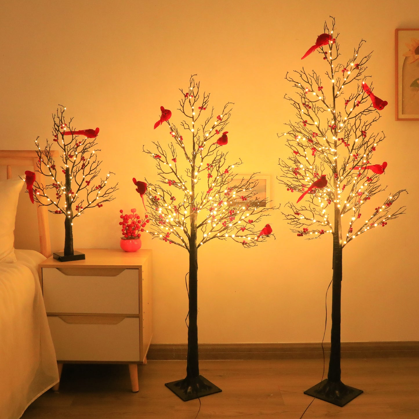Vintage Mini Birch Tree Light with Cardinals | All Homes
