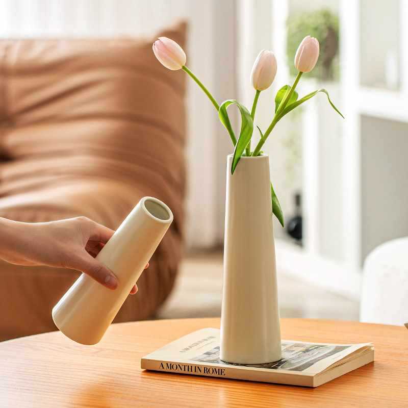 All Homes Ceramic Tulip Vase – Narrow Mouth Rose Flower Arrangement Decor