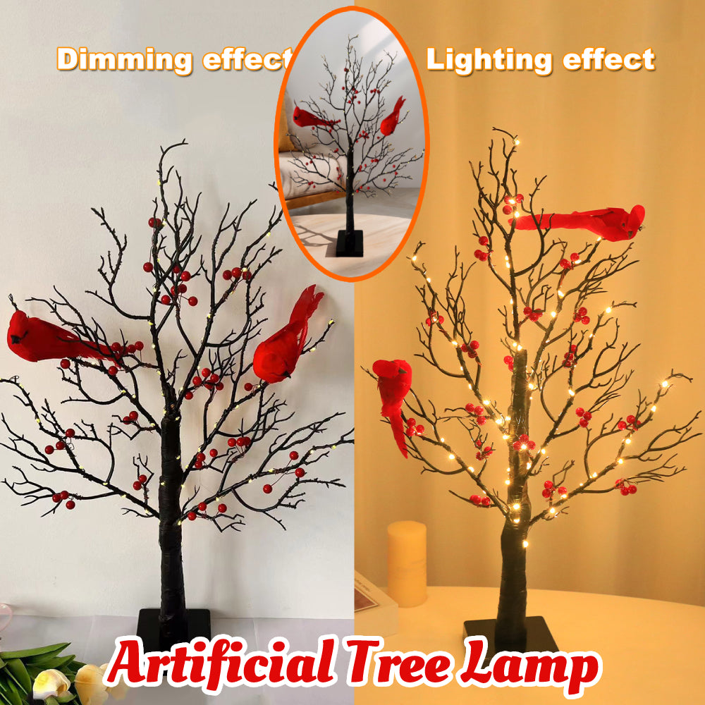 Vintage Mini Birch Tree Light with Cardinals | All Homes
