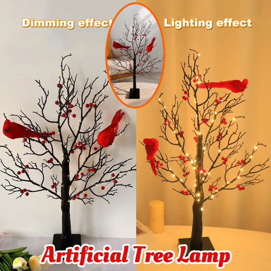 Vintage Mini Birch Tree Light with Cardinals | All Homes