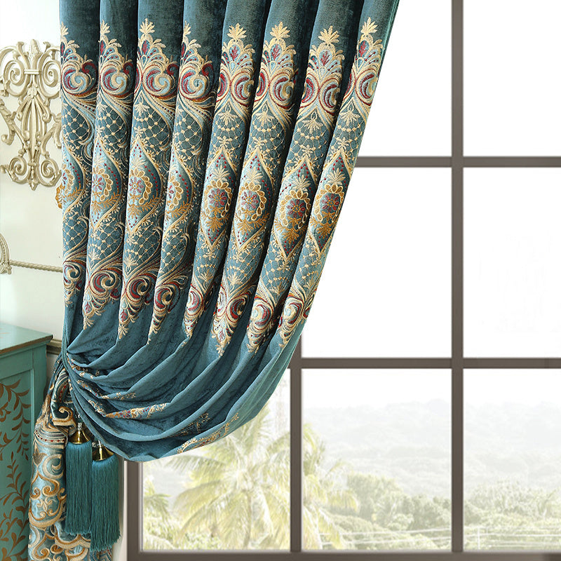 Luxury Green Velvet Curtains – Elegant Embroidered Blackout Drapes | All Homes