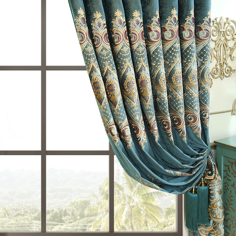 Luxury Green Velvet Curtains – Elegant Embroidered Blackout Drapes | All Homes