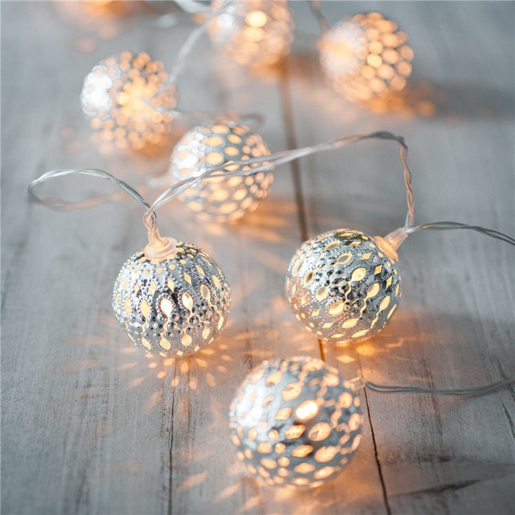 All Homes LED Wrought Iron Fairy Lights Garland – Hollow Gold Ball Decorative String
