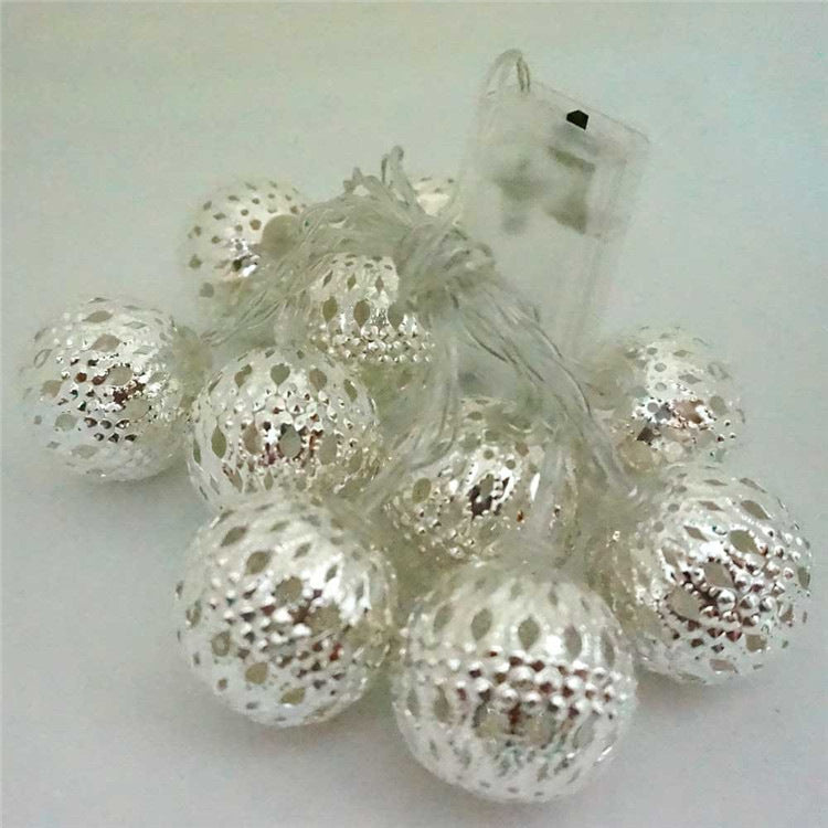 All Homes LED Wrought Iron Fairy Lights Garland – Hollow Gold Ball Decorative String