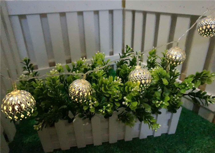 All Homes LED Wrought Iron Fairy Lights Garland – Hollow Gold Ball Decorative String