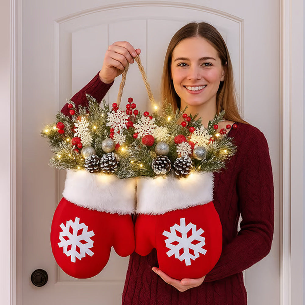 All Homes Christmas Gloves Wreath Decor with Lights – Holiday Door & Wall Hanging Ornament
