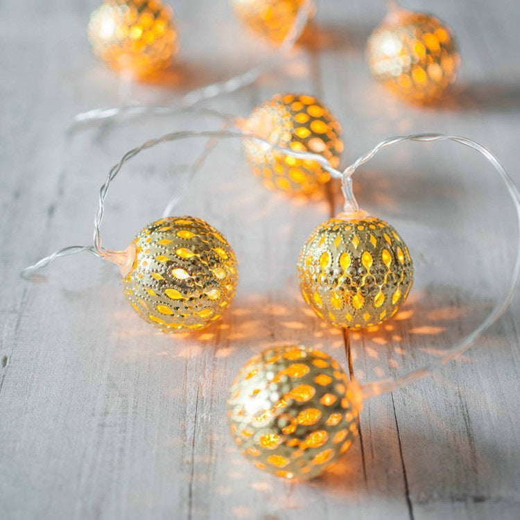 All Homes LED Wrought Iron Fairy Lights Garland – Hollow Gold Ball Decorative String