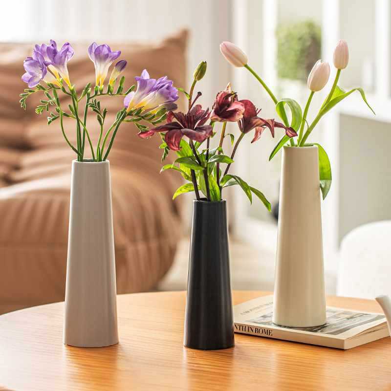 All Homes Ceramic Tulip Vase – Narrow Mouth Rose Flower Arrangement Decor