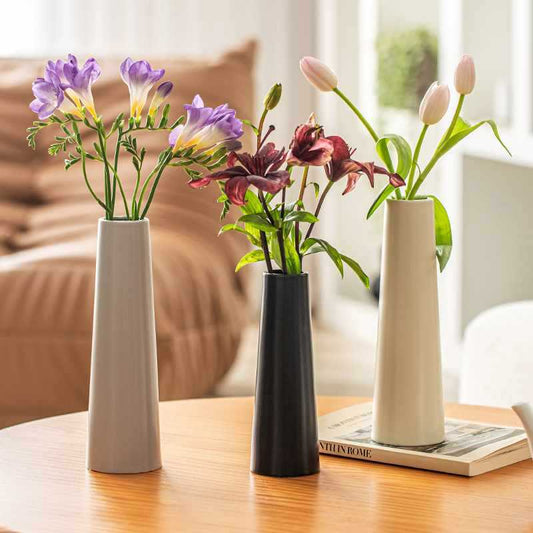 All Homes Ceramic Tulip Vase – Narrow Mouth Rose Flower Arrangement Decor