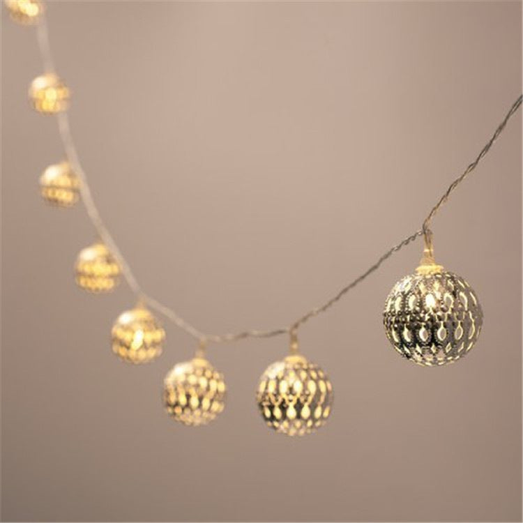 All Homes LED Wrought Iron Fairy Lights Garland – Hollow Gold Ball Decorative String