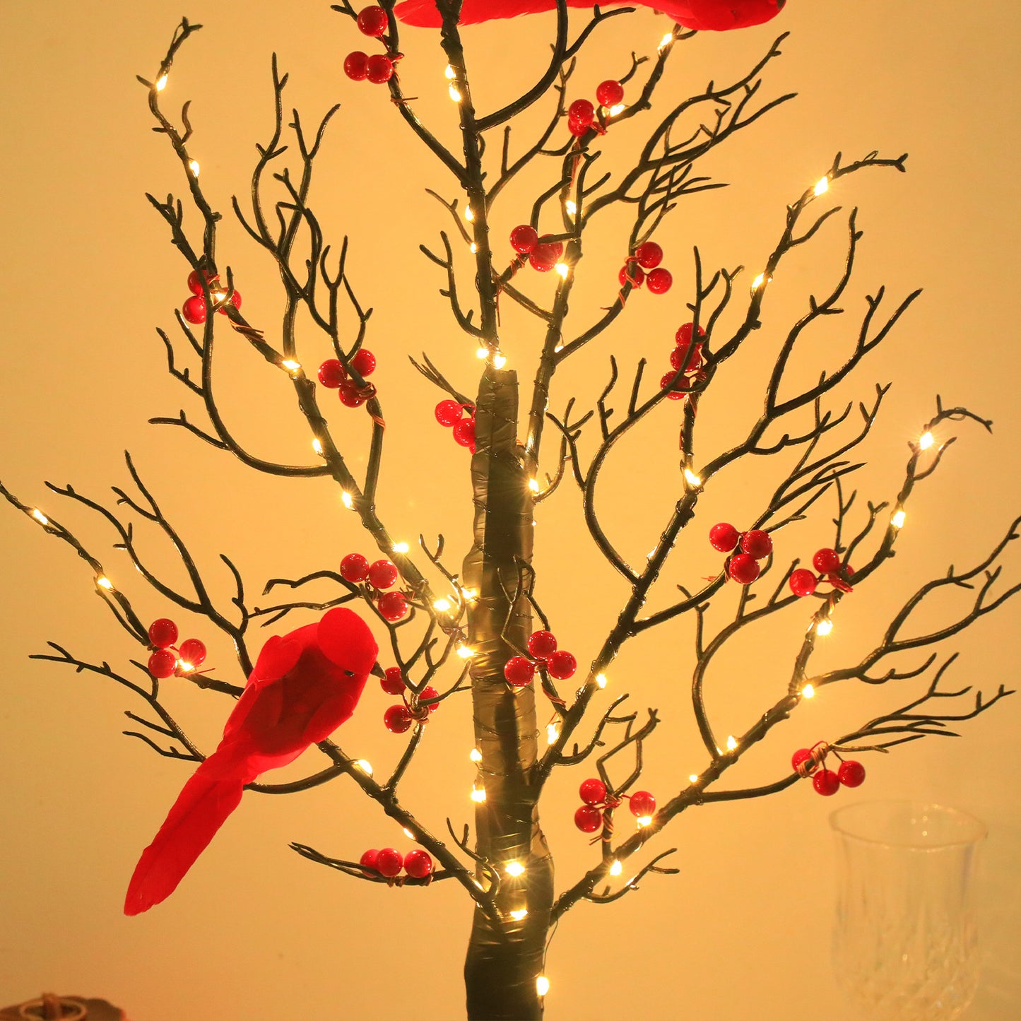 Vintage Mini Birch Tree Light with Cardinals | All Homes