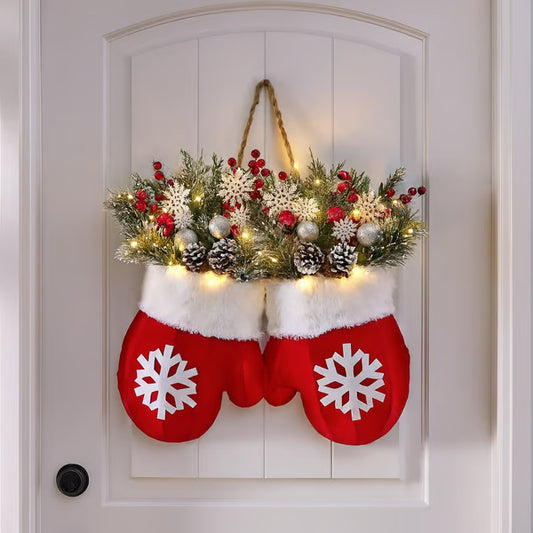All Homes Christmas Gloves Wreath Decor with Lights – Holiday Door & Wall Hanging Ornament