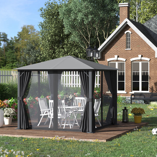 10'x10' Patio Gazebo with Outdoor Curtains & Privacy Canopy | All Homes